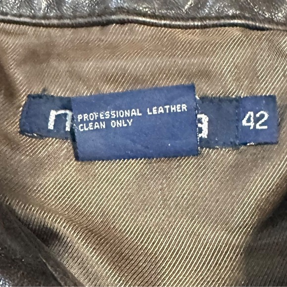 Nautica Genuine Leather Bomber Jacket Brown Size 42 Zip Front‎ Lined Classic - Picture 7 of 13